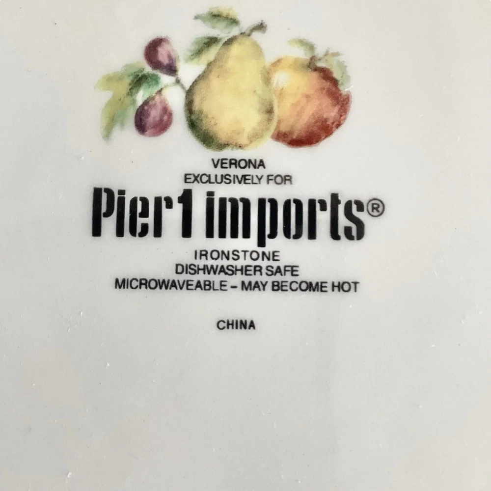 Pier 1 Fruit Motif Large White Serving Bowl Green, Yellow, Red, Purple Accents